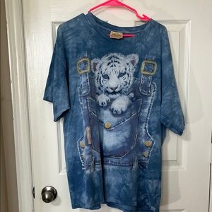 The Mountain Blue Tie-Dye Tee with White Tiger Cub Graphic